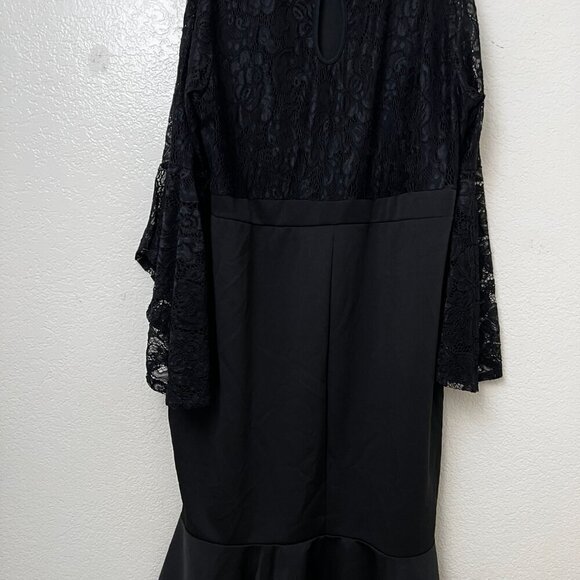 Black Lace Cocktail Party Event Dress Plus‎ Size 4XL Sheer Flare Sleeve Romantic - Picture 5 of 10